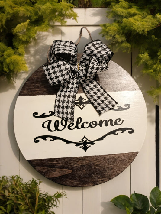 Welcome Sign - Walnut / White