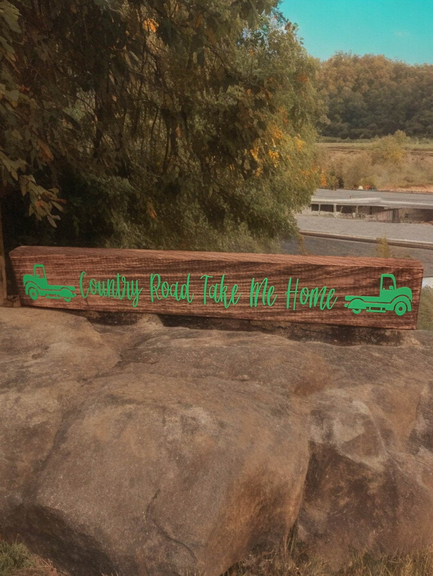 Country Road Take Me Home Board Sign - Espresso