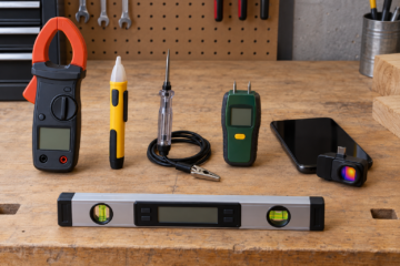 AI-generated editorial illustration of electric testers and measuring tools