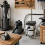 Shop vacuum, dust extractor, cyclone dust collector and a respirator in a woodworking shop